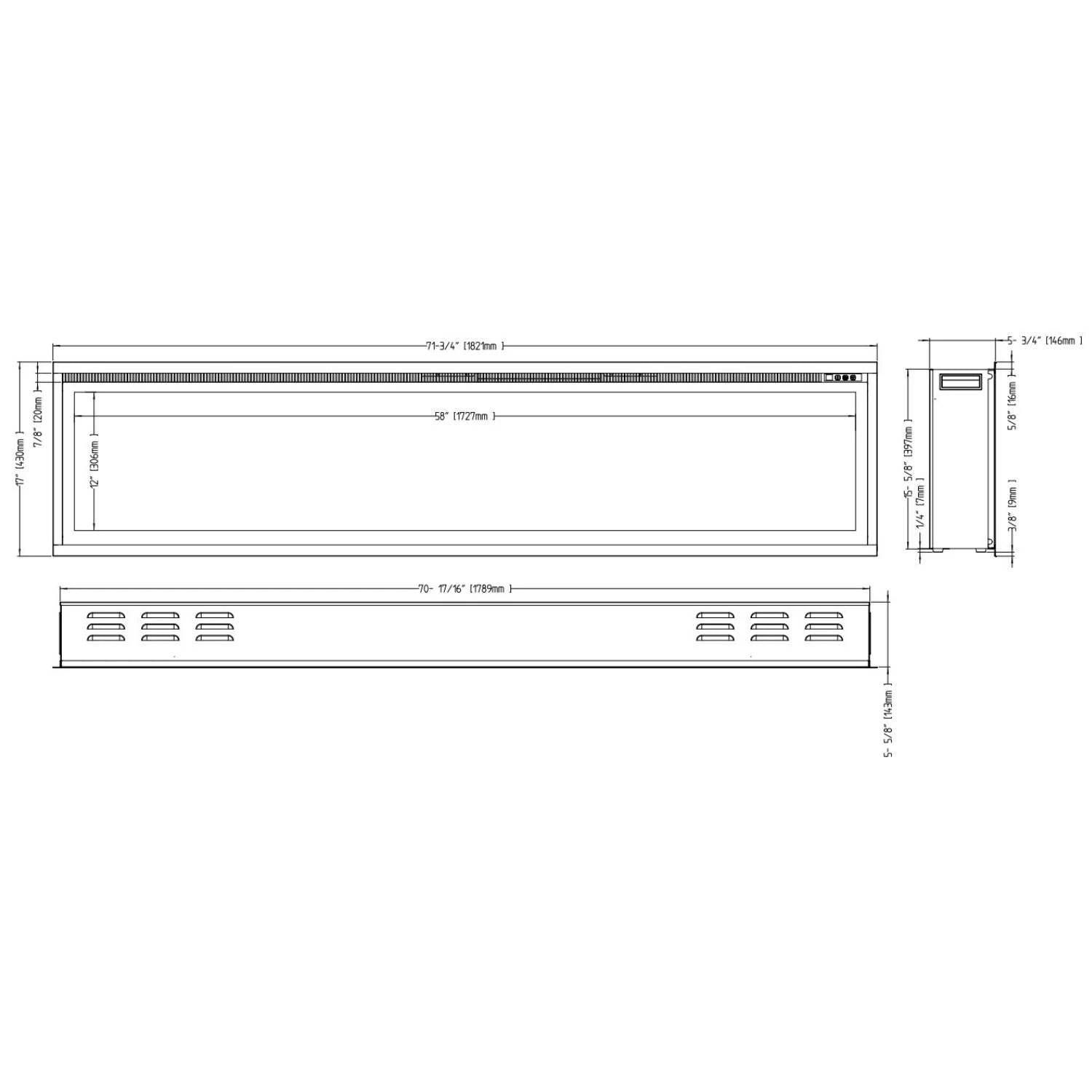 Royal Electric Fireplace 72" - 182 cm Wall-mounted Fireplace