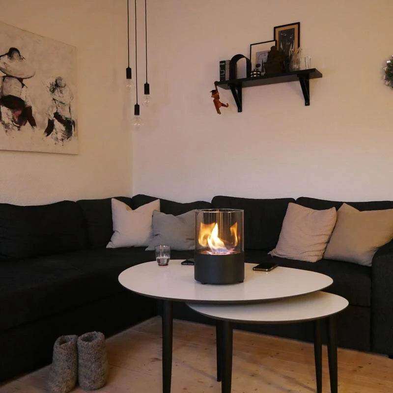Rund etanolkamin för bord - svart