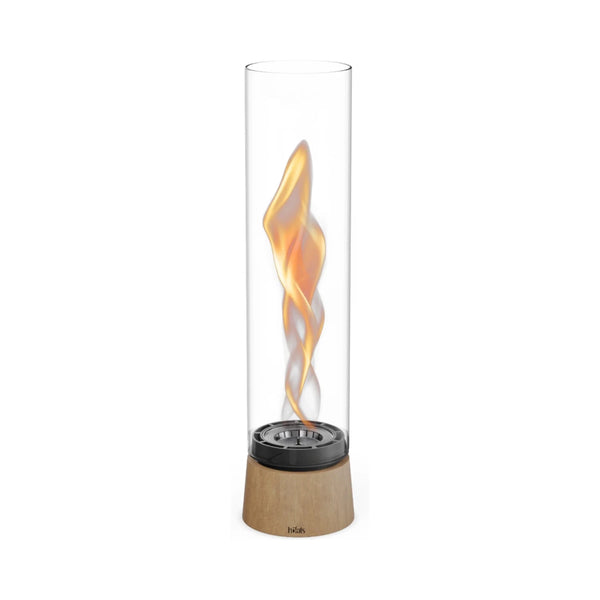 Höfats SPIN Air 900 Oak Wood Table Fireplace with Tall Cylindrical Glass