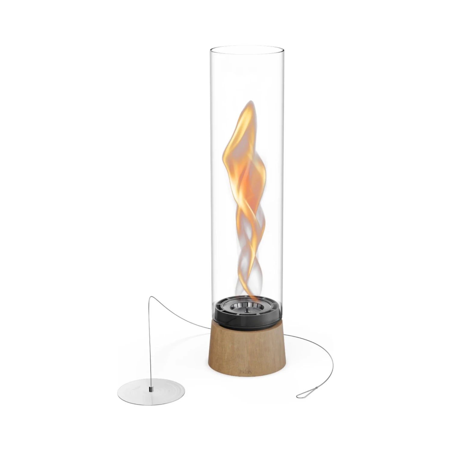Höfats SPIN Air 900 Oak Wood Table Fireplace with Tall Cylindrical Glass