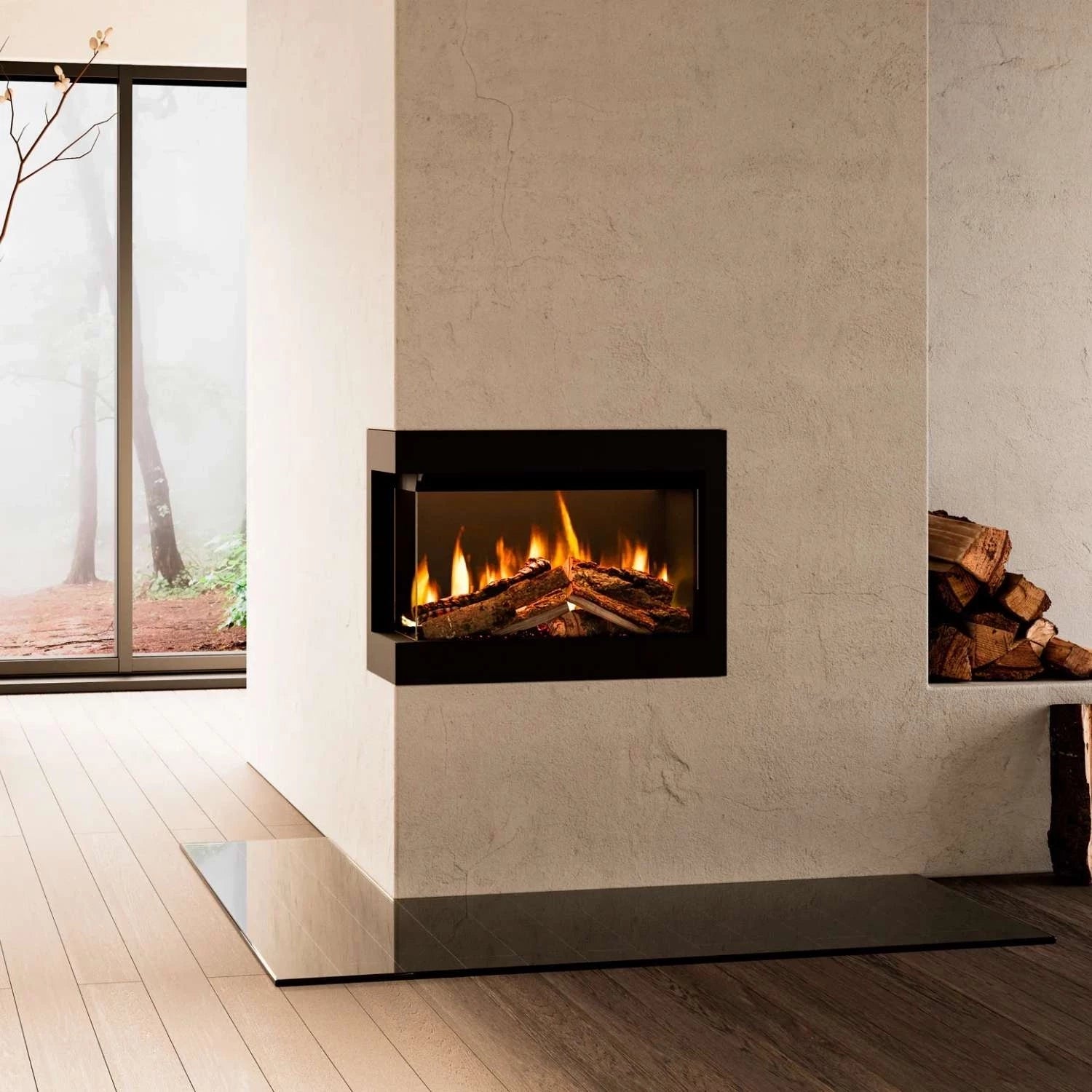 British Fires Ashlett Insert Black Edition built-in electric fireplace with Deluxe Real Logs