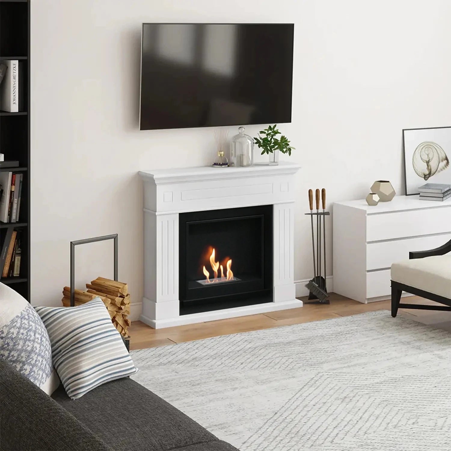 Larsen White Bioethanol Fireplace in Minimalist Design for Modern Homes
