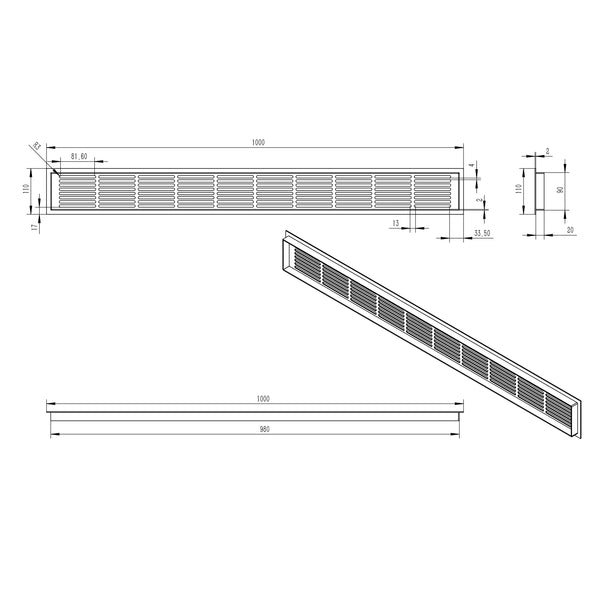 Ventilation Grille White - 100x11 cm - 420 cm²