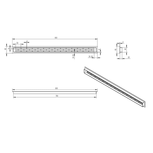 Ventilation Grille Black - 80x6.5 cm - 210 cm²
