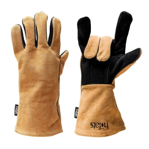 Höfats Grillhandskar i läder - Temperaturbeständiga handskar i svart och beige