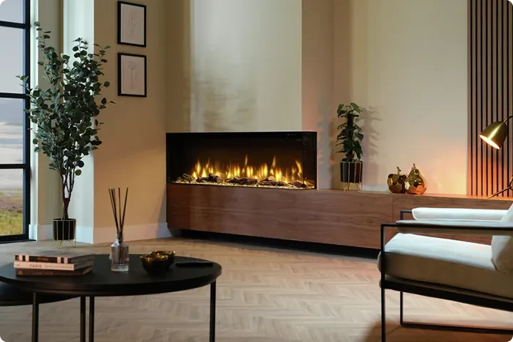 2-sided built-in electric corner fireplace