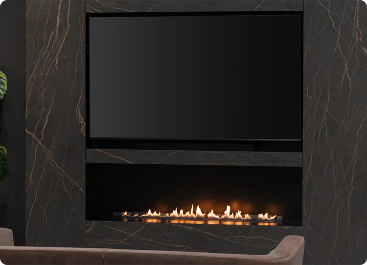 NEX Media Wall bioethanol fireplace close up